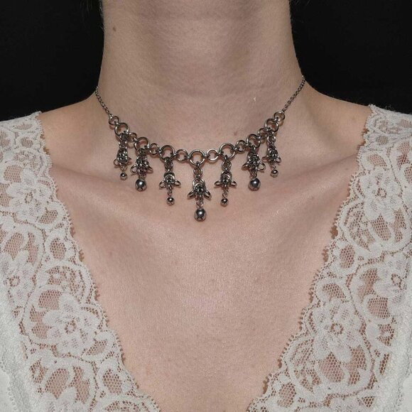 Gothic byzantine choker chainmail necklace with a small silver chain - Picture 3 of 7